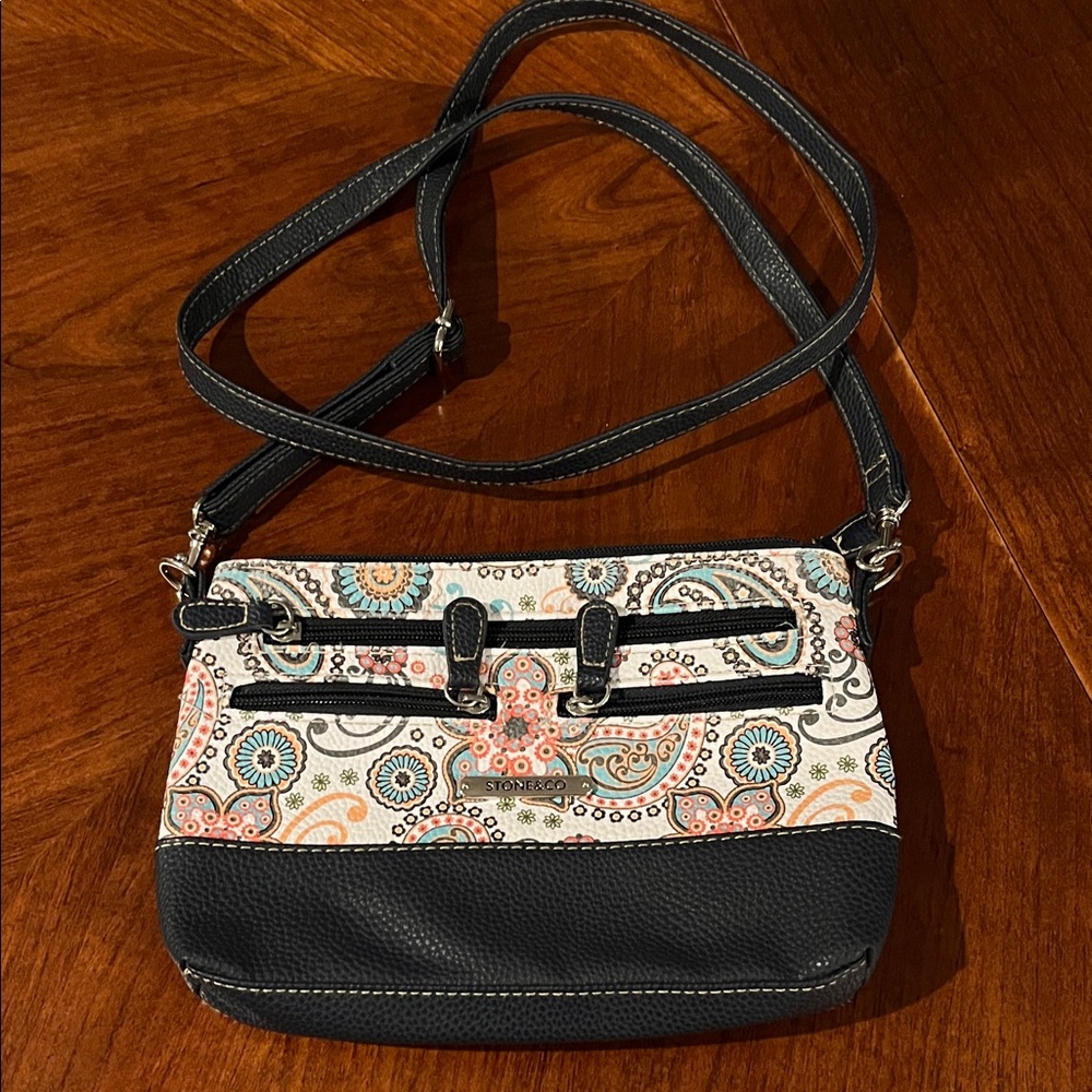 Stone & Co. Black and Cream Patterned Crossbody Bag